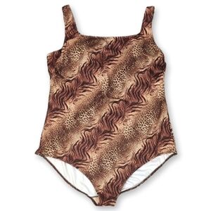 Vintage Baltex One Piece Swimsuit Animal Print Leopard Womens Plus Size 18W